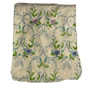 VTG Cannon Full Fitted Sheet Roses Blue Lavender Scrolls Green White Craft Quilt